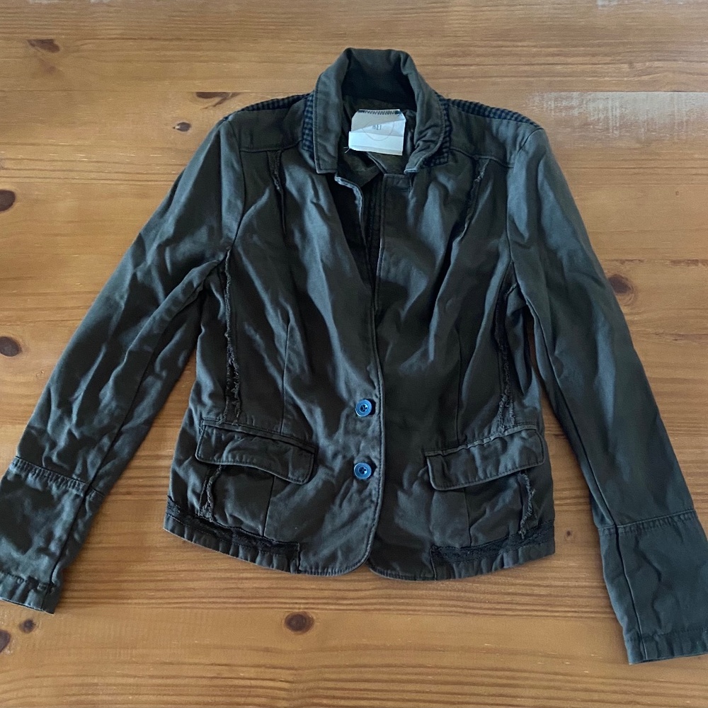 Anthropologie HEI HEI, Green Blazer, Distressed, Military, Small
